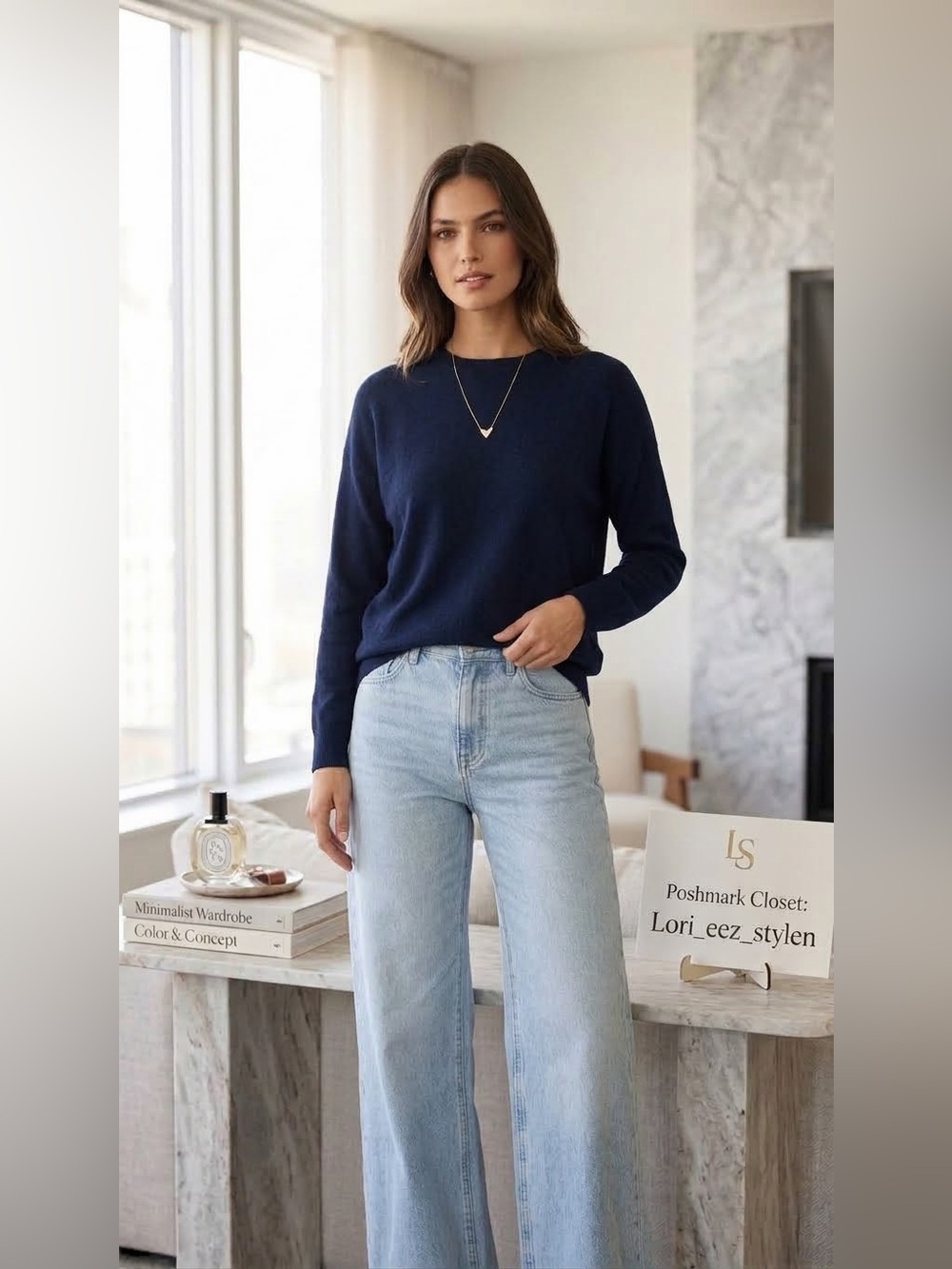 H&M Navy Crewneck Sweater for Women